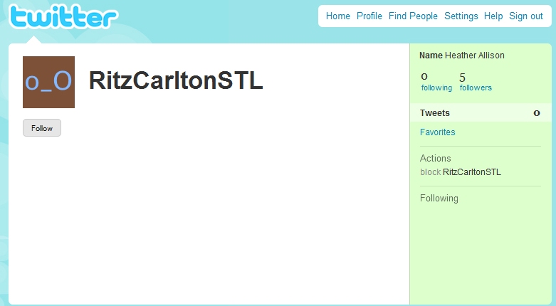 Ritz Carlton STL Twitter Account